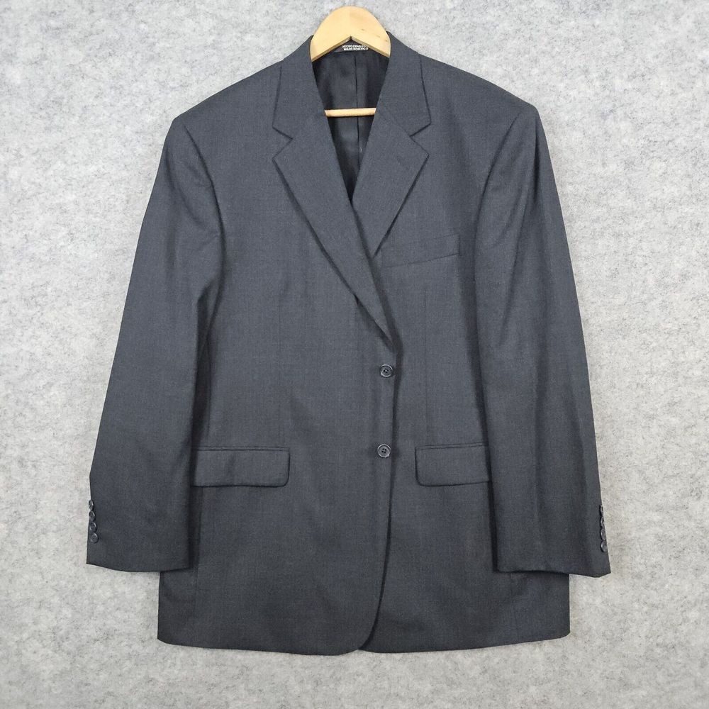 Stafford Men Blazer Charcoal Gray Size 46R 100% Pure New Wool 2-Button Ventless‎